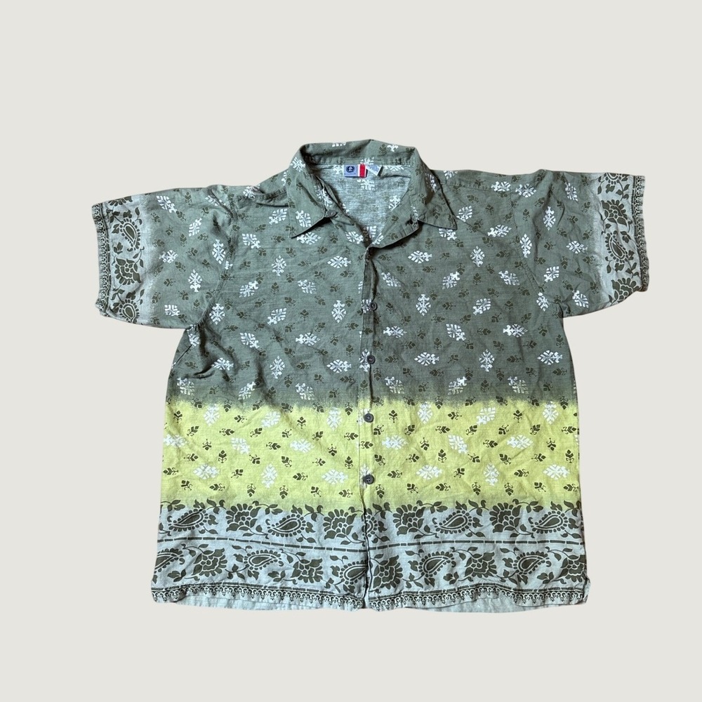 Arizona Jean Co Button Down Shirt Mens Green Paisley Boho Vintage SIZE XL